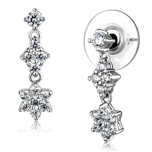 Earrings Alamode 3W1357 Rhodium Brass Earrings with AAA Grade CZ in Clear