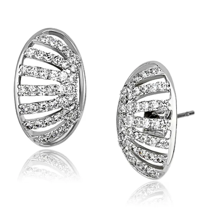 Earrings Alamode 3W393 Rhodium Brass Earrings with AAA Grade CZ in Clear