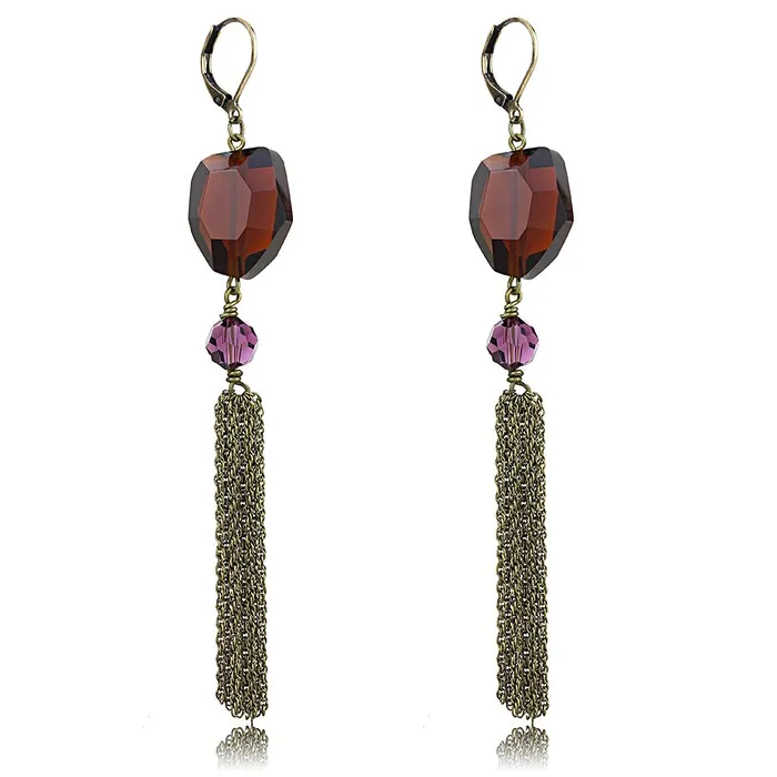 Earrings Alamode LO4202 Antique Copper Brass Earrings with Synthetic Synthetic Glass in Garnet Earrings Alamode LO4202 Antique Copper Brass Earrings with Synthetic Synthetic Glass in Garnet