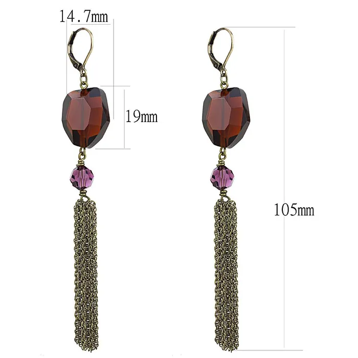 Earrings Alamode LO4202 Antique Copper Brass Earrings with Synthetic Synthetic Glass in Garnet