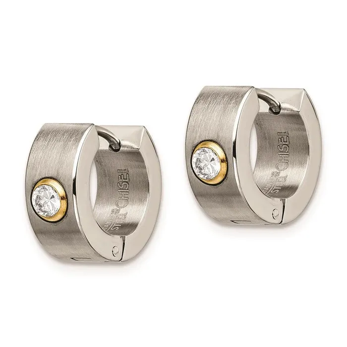 Earrings Chisel Stainless Steel CZ Yellow IPplated Hinged Hoop Earrings Earrings Chisel Stainless Steel CZ Yellow IPplated Hinged Hoop Earrings
