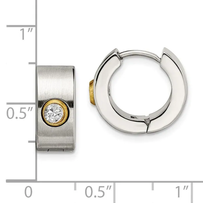 Earrings Chisel Stainless Steel CZ Yellow IPplated Hinged Hoop Earrings Earrings Chisel Stainless Steel CZ Yellow IPplated Hinged Hoop Earrings