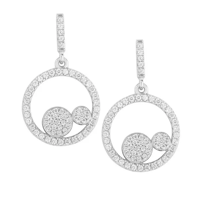 Earrings Classic Sterling Silver Two Center CZ Circles Earrings