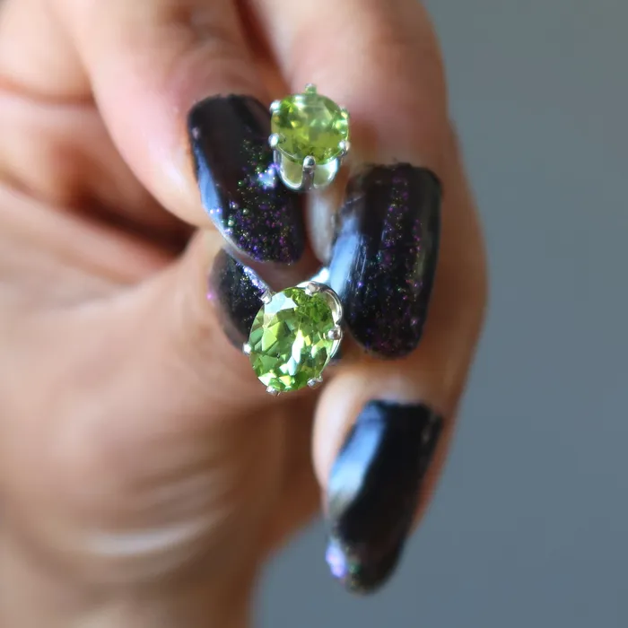 Earrings Peridot Earrings Twinking Green Studs Sterling Silver Satin Crystals
