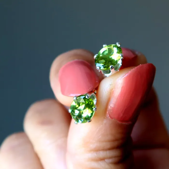 Earrings Peridot Earrings Twinking Green Studs Sterling Silver Satin Crystals