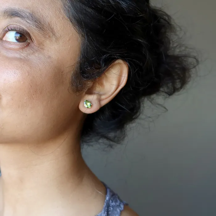 Earrings Peridot Earrings Twinking Green Studs Sterling Silver Satin Crystals