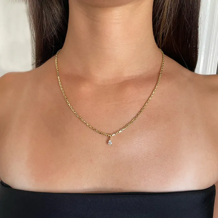 HEAVY CHAIN WITH PEAR DIAMOND PENDANT anitako Necklaces