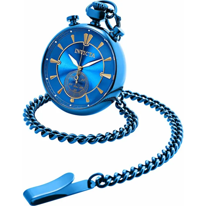 Invicta Watches Invicta Mens Quartz Pocket Watch Vintage Chronograph Blue Dial SS Case 34455