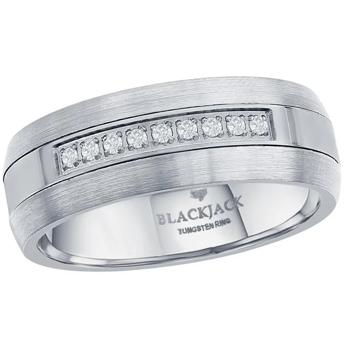 Mens Ring Brushed and Polished CZ 8mm Tungsten Size 9 SW21219 Classic Rings Mens Ring Brushed and Polished CZ 8mm Tungsten Size 9 SW21219 Classic Rings