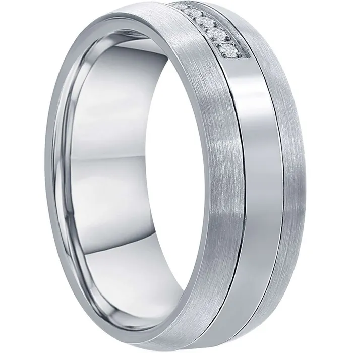 Mens Ring Brushed and Polished CZ 8mm Tungsten Size 9 SW21219 Classic Rings