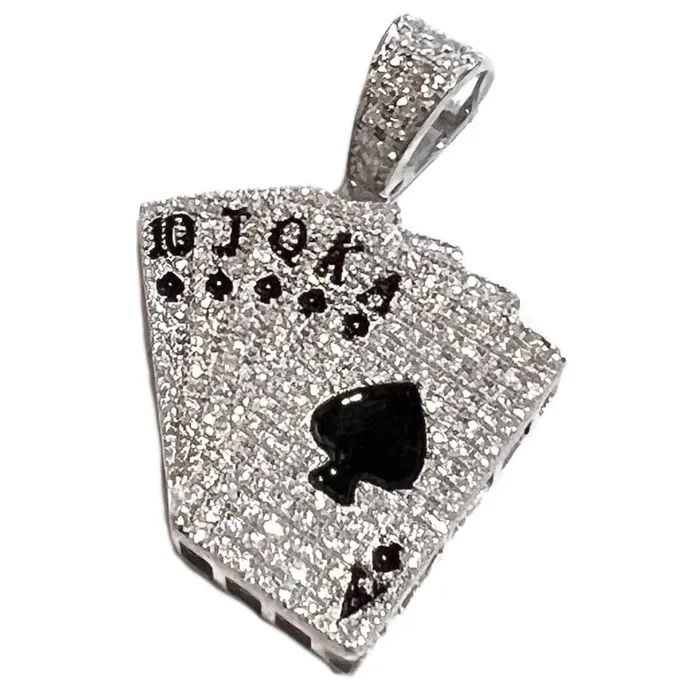 Moissanite 925 Sterling Silver Pendant Playing Cards Iced Flooded Out Royal Flush Bling Cartel Necklaces Moissanite 925 Sterling Silver Pendant Playing Cards Iced Flooded Out Royal Flush Bling Cartel Necklaces