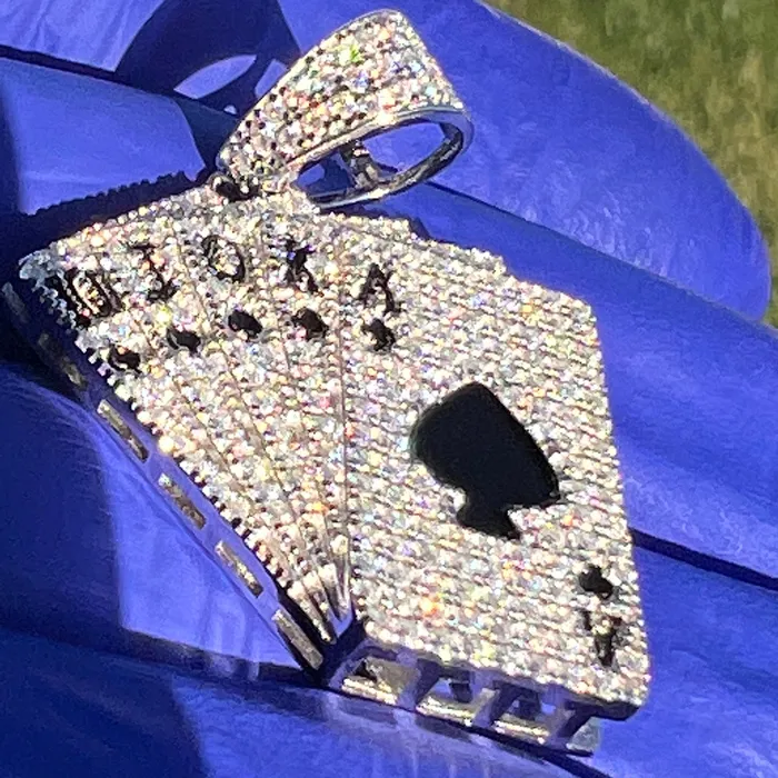 Moissanite 925 Sterling Silver Pendant Playing Cards Iced Flooded Out Royal Flush Bling Cartel Necklaces Moissanite 925 Sterling Silver Pendant Playing Cards Iced Flooded Out Royal Flush Bling Cartel Necklaces
