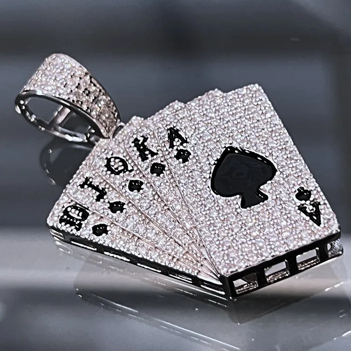 Moissanite 925 Sterling Silver Pendant Playing Cards Iced Flooded Out Royal Flush Bling Cartel Necklaces Moissanite 925 Sterling Silver Pendant Playing Cards Iced Flooded Out Royal Flush Bling Cartel Necklaces