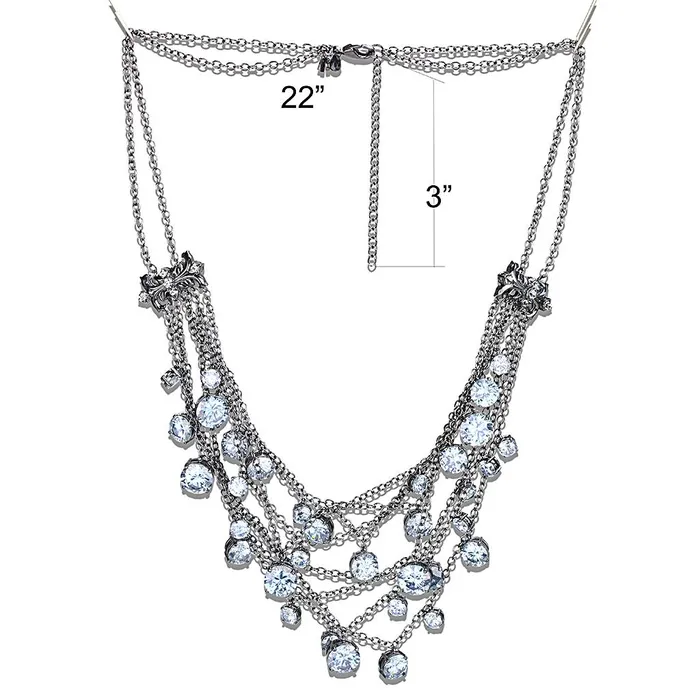 Necklaces Alamode LO4217 TIN Cobalt Black Brass Necklace with AAA Grade CZ in Clear