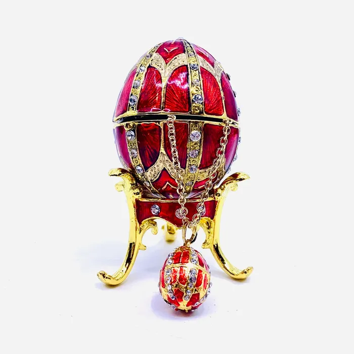 Necklaces Bejeweled Enamel Trinket Box and Pendant 24 Red Faberge Style Egg Kubla Craft Necklaces Bejeweled Enamel Trinket Box and Pendant 24 Red Faberge Style Egg Kubla Craft