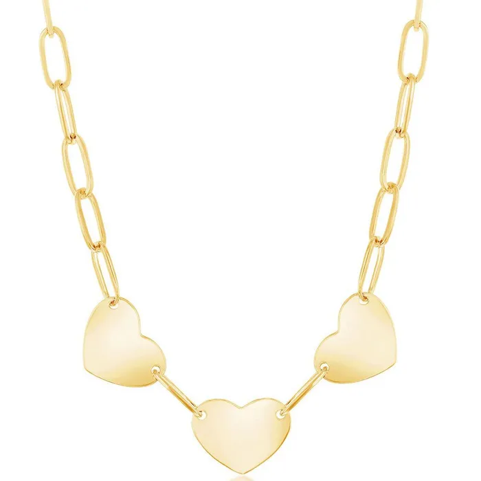 Necklaces Classic Classic Womens Necklace Sterling Silver Gold Triple Heart Paperclip L4316GP Necklaces Classic Classic Womens Necklace Sterling Silver Gold Triple Heart Paperclip L4316GP