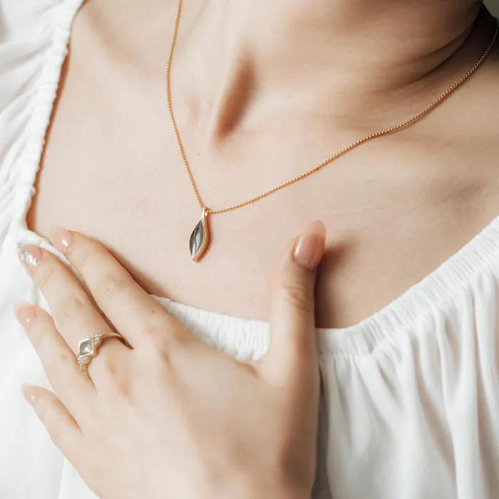 Necklaces closebymejewelry Marquise Cremation Necklace in 14K Yellow Gold