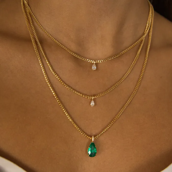 Necklaces EMERALD PEAR PENDANT WITH DIAMOND BASKET AND BALE anitako