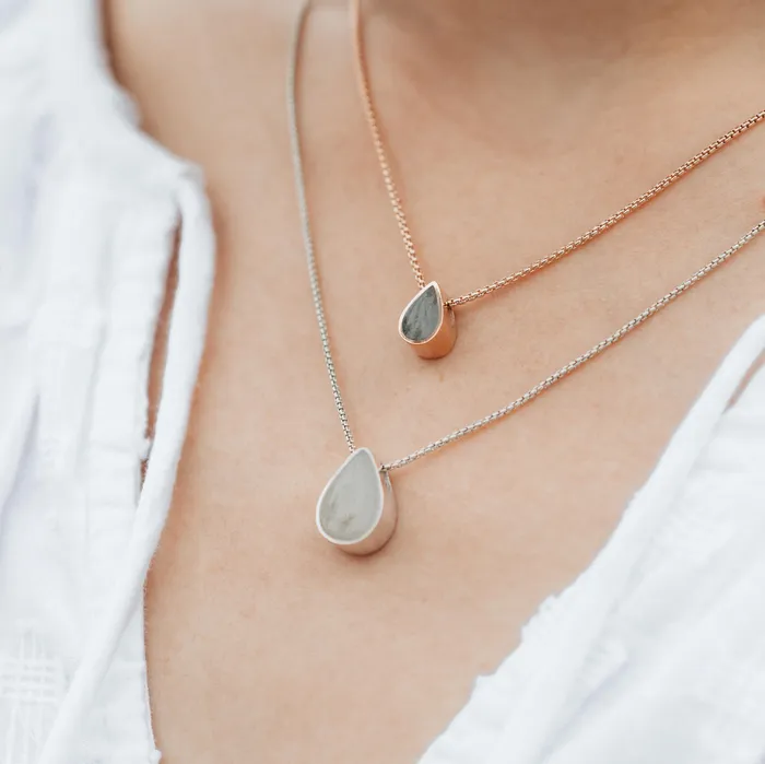 Necklaces Large Sliding Pear Cremation Necklace in Sterling Silver closebymejewelry