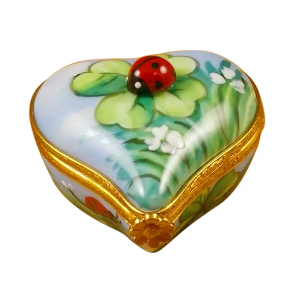 Necklaces Rochard Limoges Rochard Ladybug on Heart Limoges Box