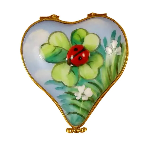Necklaces Rochard Limoges Rochard Ladybug on Heart Limoges Box