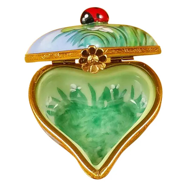 Necklaces Rochard Limoges Rochard Ladybug on Heart Limoges Box