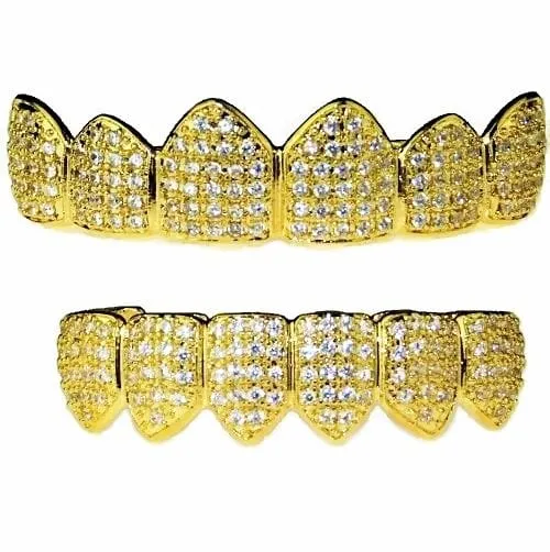 PreStyled Sets Bling Cartel Admin 18K Gold Plated Set Micro Pave CZ Iced Flooded Out Grillz PreStyled Sets Bling Cartel Admin 18K Gold Plated Set Micro Pave CZ Iced Flooded Out Grillz