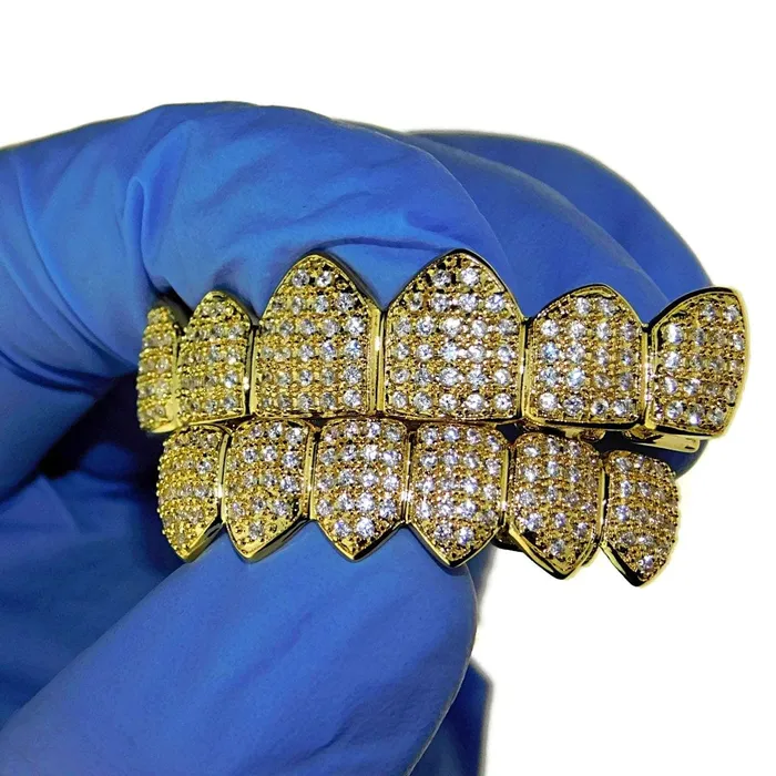 PreStyled Sets Bling Cartel Admin 18K Gold Plated Set Micro Pave CZ Iced Flooded Out Grillz