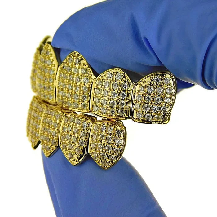 PreStyled Sets Bling Cartel Admin 18K Gold Plated Set Micro Pave CZ Iced Flooded Out Grillz