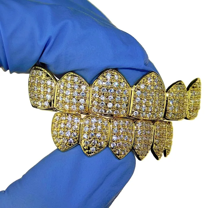 PreStyled Sets Bling Cartel Admin 18K Gold Plated Set Micro Pave CZ Iced Flooded Out Grillz