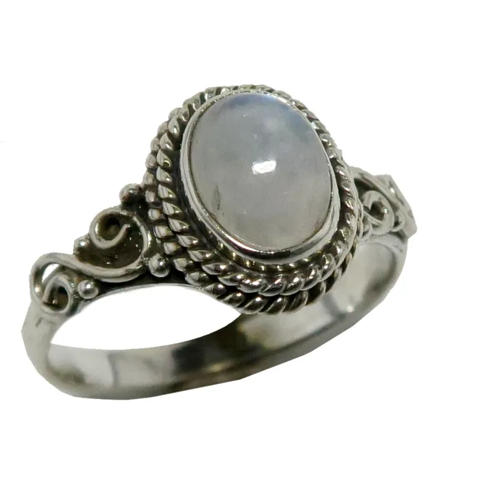 Rainbow Moonstone Ring Goddess Diana Sterling Silver Satin Crystals Rings