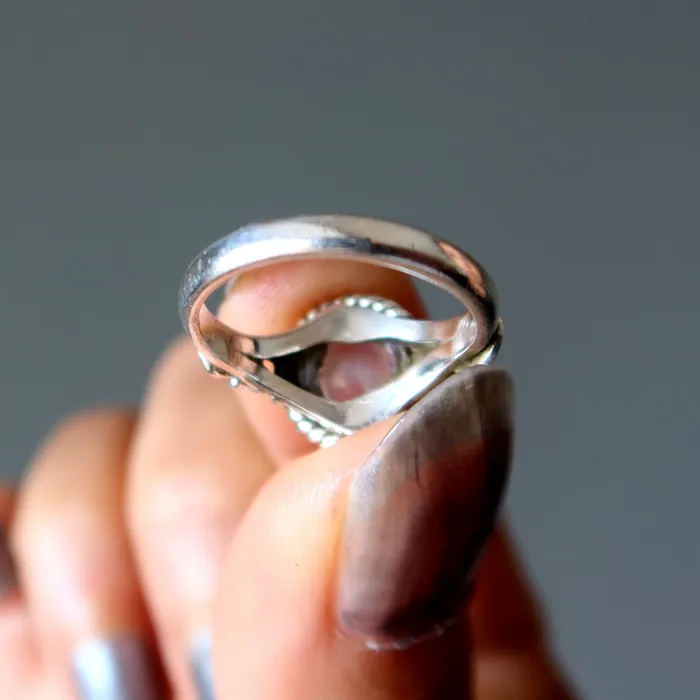 Rainbow Moonstone Ring Goddess Diana Sterling Silver Satin Crystals Rings