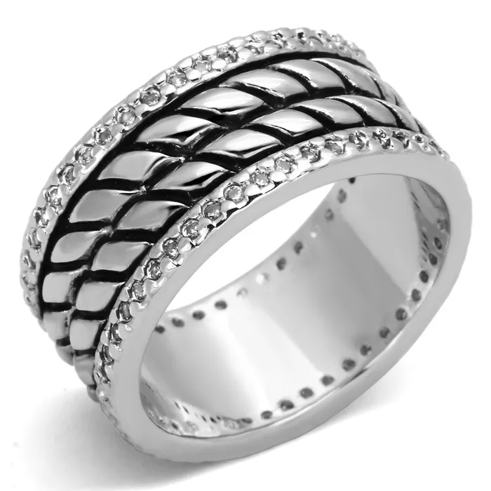 Rings Alamode 3W306 Rhodium Brass Ring with AAA Grade CZ in Clear