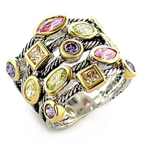 Rings Alamode 8X049 Reverse TwoTone Brass Ring with AAA Grade CZ in Multi Color Rings Alamode 8X049 Reverse TwoTone Brass Ring with AAA Grade CZ in Multi Color
