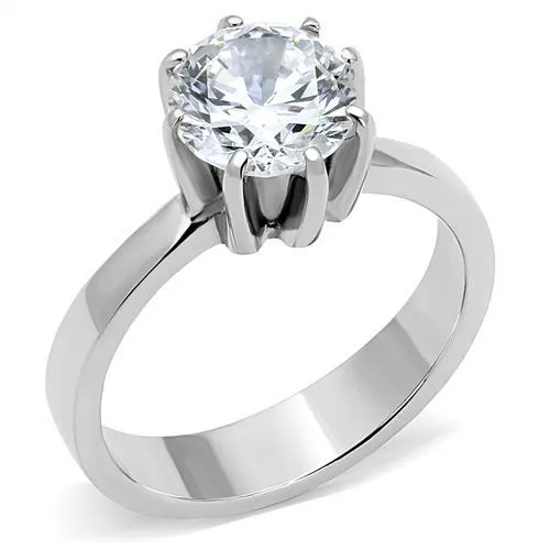 Rings Alamode TK3208 High polished no plating Stainless Steel Ring with AAA Grade CZ in Clear Rings Alamode TK3208 High polished no plating Stainless Steel Ring with AAA Grade CZ in Clear
