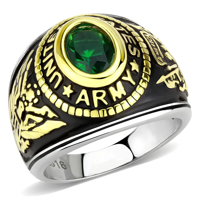 Rings Alamode TK3724 TwoTone IP Gold Ion Plating Stainless Steel Ring with Synthetic Synthetic Glass in Emerald Rings Alamode TK3724 TwoTone IP Gold Ion Plating Stainless Steel Ring with Synthetic Synthetic Glass in Emerald