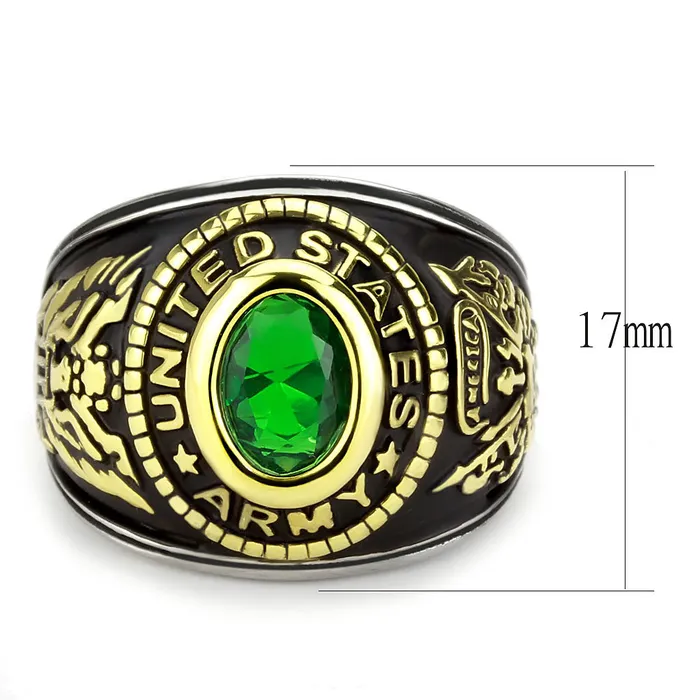 Rings Alamode TK3724 TwoTone IP Gold Ion Plating Stainless Steel Ring with Synthetic Synthetic Glass in Emerald