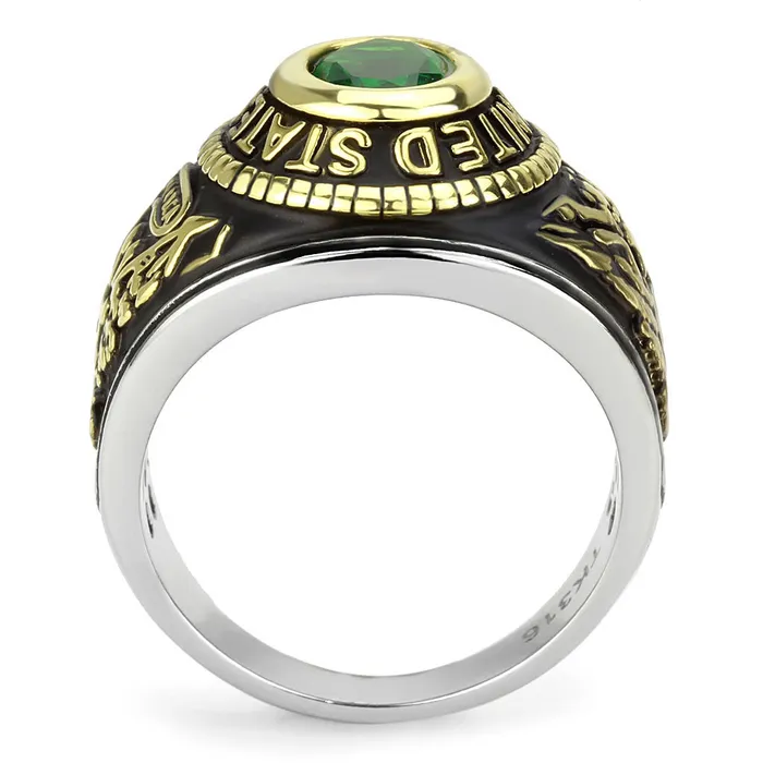 Rings Alamode TK3724 TwoTone IP Gold Ion Plating Stainless Steel Ring with Synthetic Synthetic Glass in Emerald
