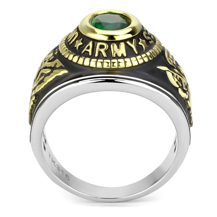Rings Alamode TK3724 TwoTone IP Gold Ion Plating Stainless Steel Ring with Synthetic Synthetic Glass in Emerald