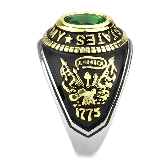 Rings Alamode TK3724 TwoTone IP Gold Ion Plating Stainless Steel Ring with Synthetic Synthetic Glass in Emerald