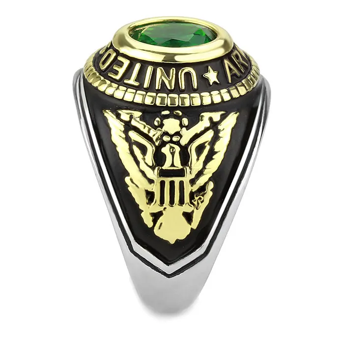 Rings Alamode TK3724 TwoTone IP Gold Ion Plating Stainless Steel Ring with Synthetic Synthetic Glass in Emerald