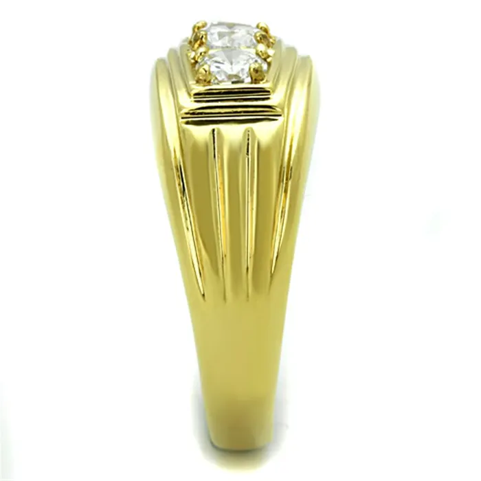 Rings Alamode TK946G IP GoldIon Plating Stainless Steel Ring with AAA Grade CZ in Clear