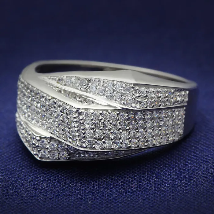 Rings Alamode TS018 Rhodium 925 Sterling Silver Ring with AAA Grade CZ in Clear
