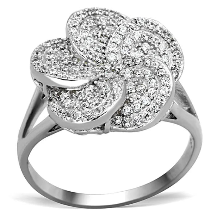Rings Alamode TS171 Rhodium 925 Sterling Silver Ring with AAA Grade CZ in Clear
