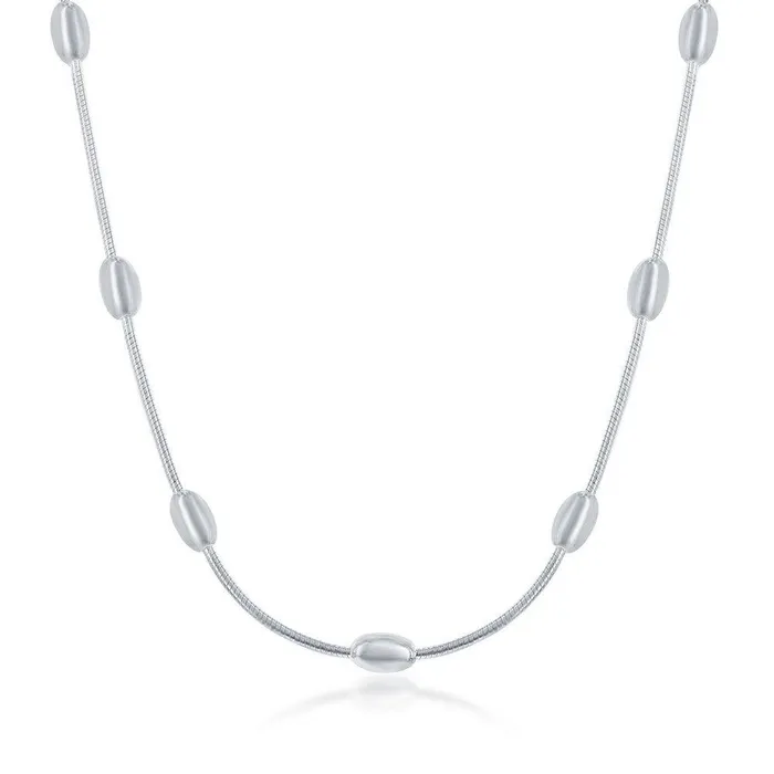 Rings Classic Sterling Silver Snake and Oval Beads Chain 16