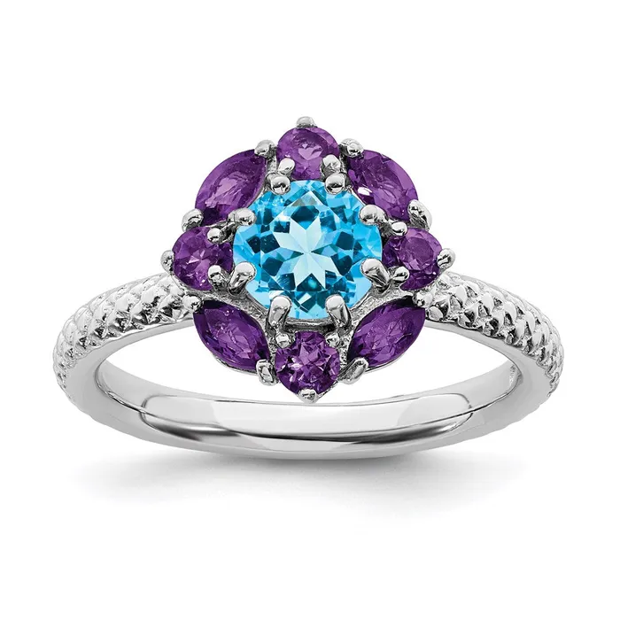 Rings Sterling Silver Stackable Expressions Amethyst and Blue Topaz Ring QSK792 Stackable Expressions Rings Sterling Silver Stackable Expressions Amethyst and Blue Topaz Ring QSK792 Stackable Expressions