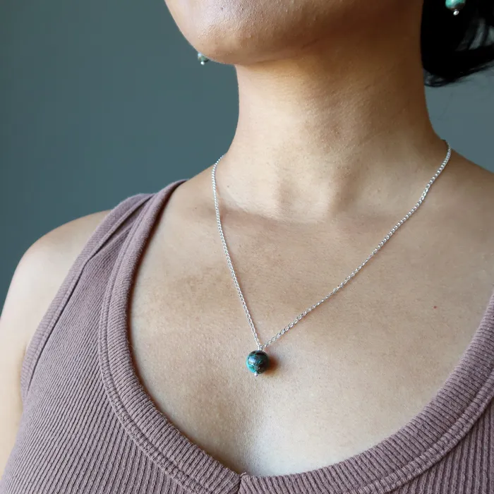Satin Crystals Necklaces Chrysocolla Necklace Cherished Joy Sterling Silver