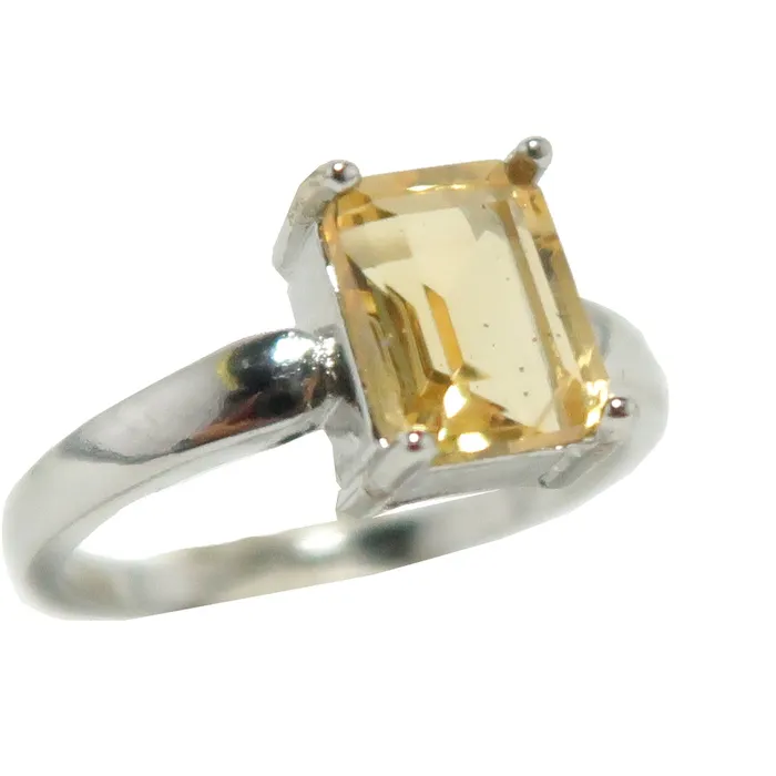 Satin Crystals Rings Citrine Ring Faceted Rectangle Money Gem White Bronze