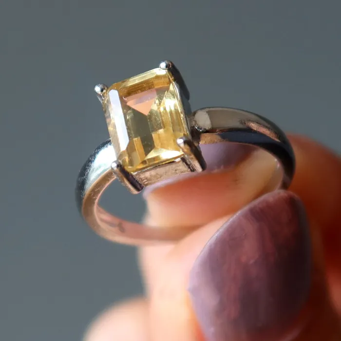 Satin Crystals Rings Citrine Ring Faceted Rectangle Money Gem White Bronze
