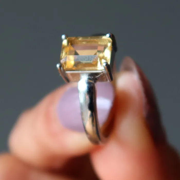 Satin Crystals Rings Citrine Ring Faceted Rectangle Money Gem White Bronze